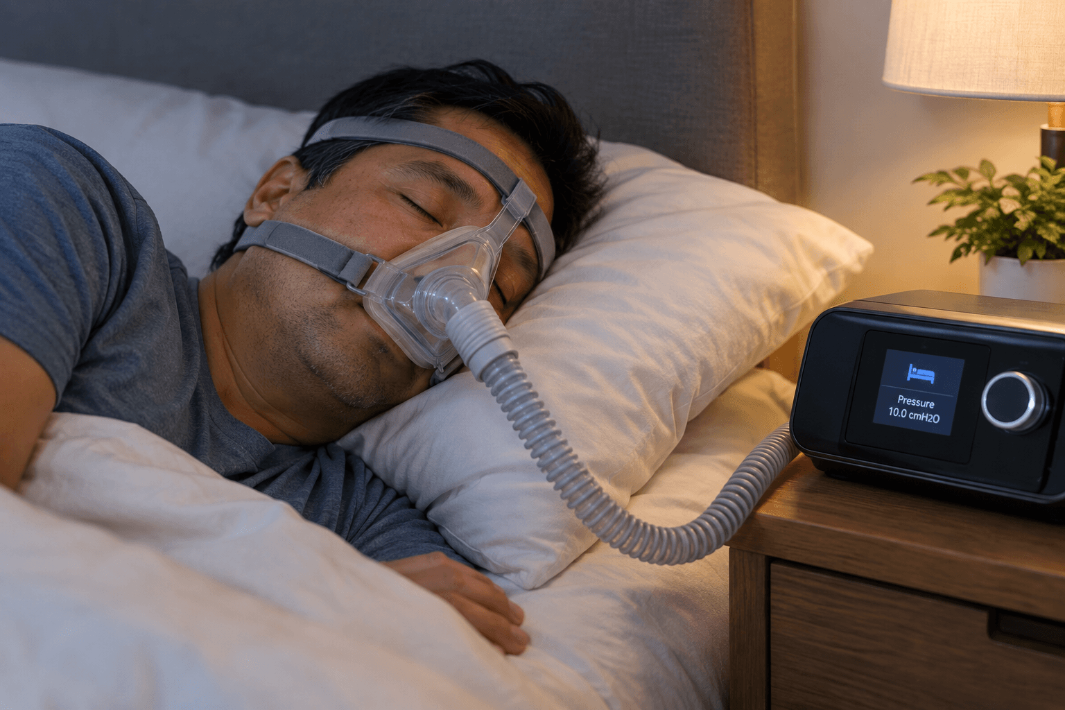 A man asleep wearing a CPAP mask